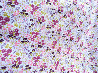 Pink And Purple Poly Cotton Floral Fabric, Floral Fabric, Small Print Fabric